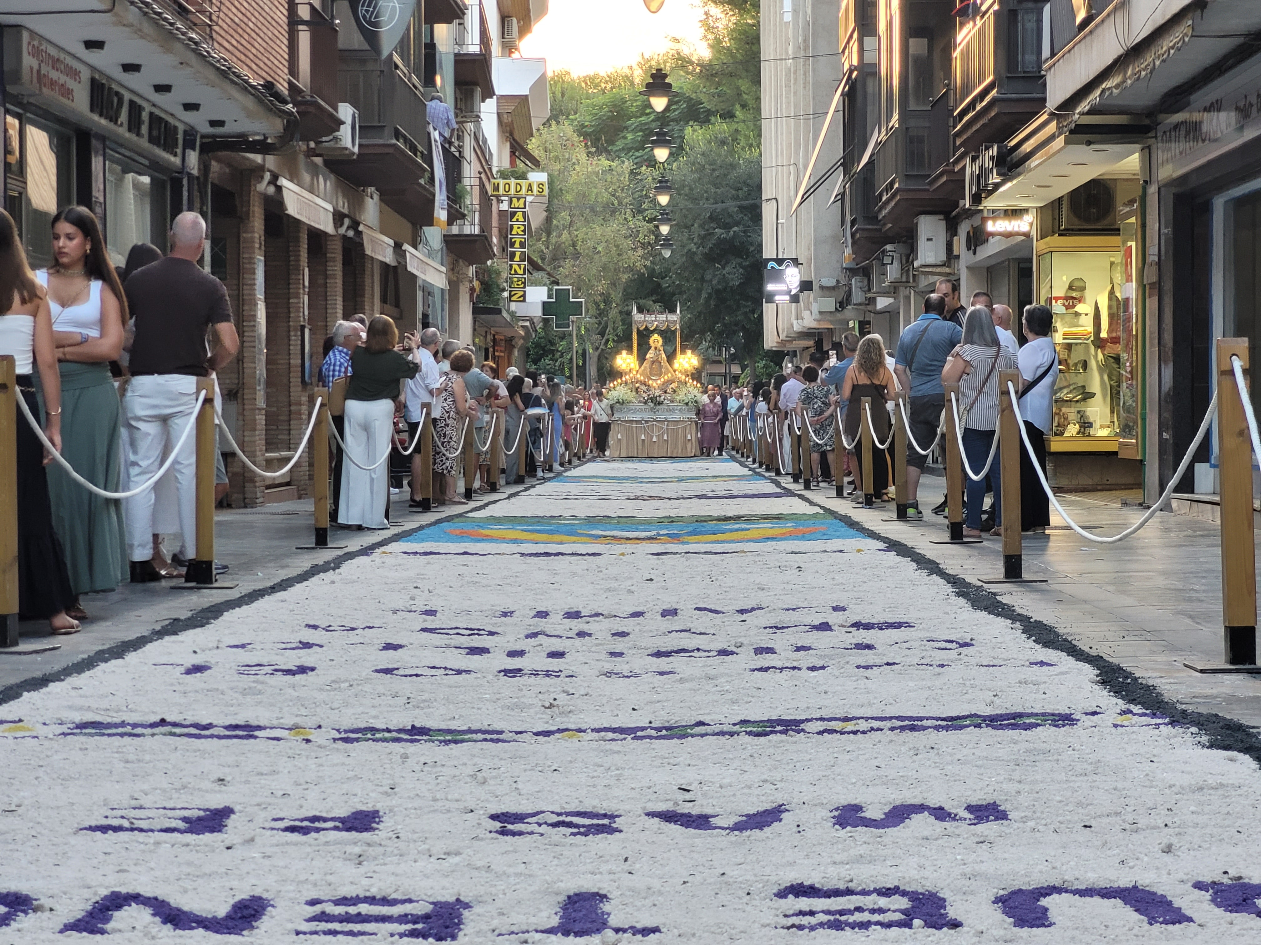 La imagen de la Patrona a su paso por la alfombra de sal.