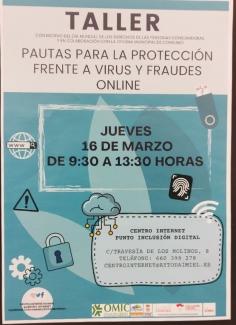 Cartel Taller "Pautas para la protección frente a virus y fraudes online”.