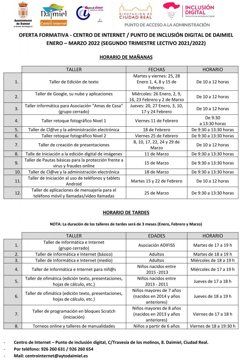 Talleres Centro de Internet enero marzo 2022