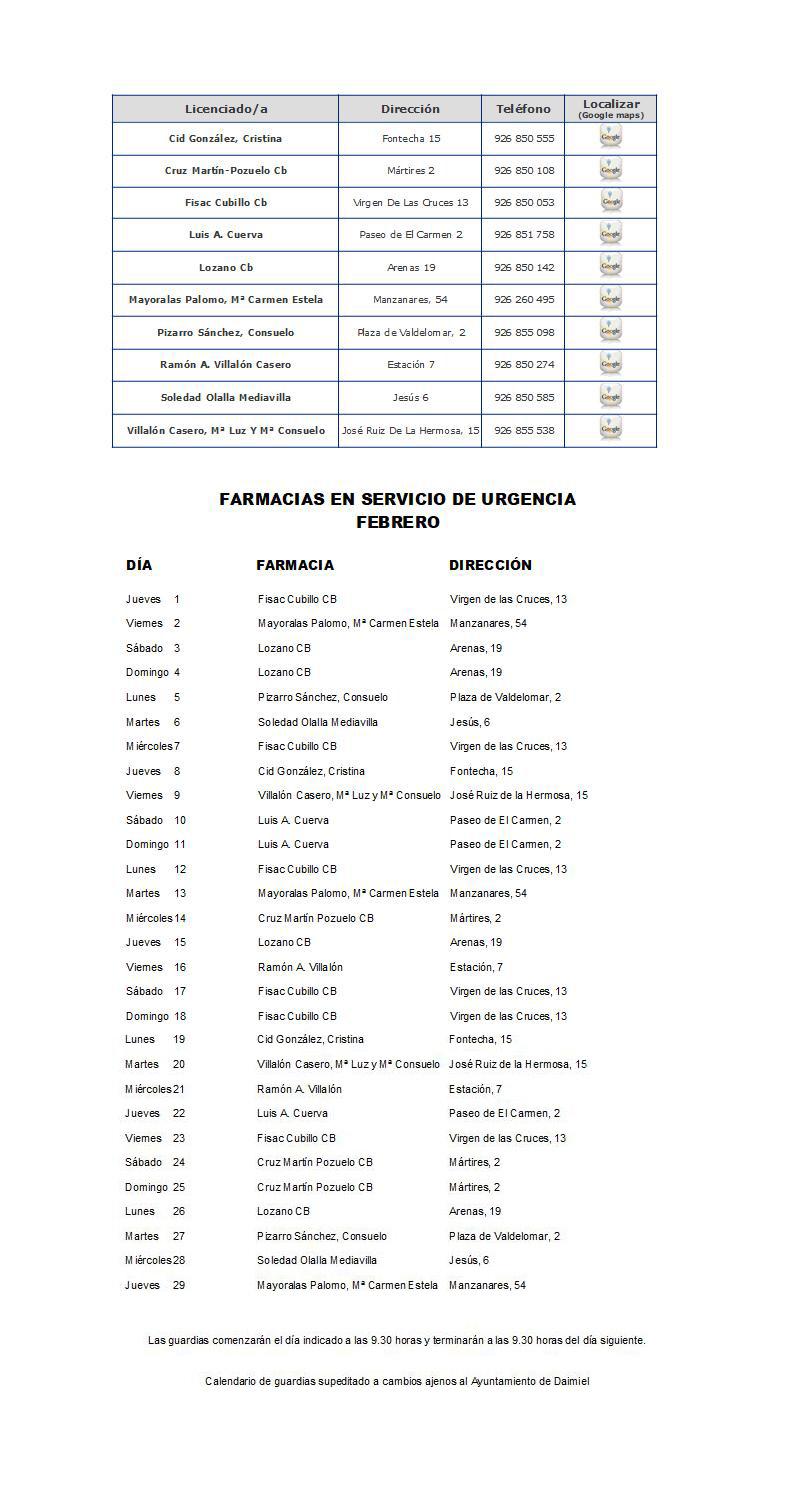 Farmacias de guardia - Febrero 2024