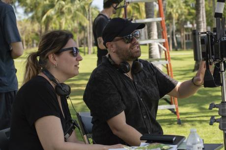 César y Teresa en el rodaje 