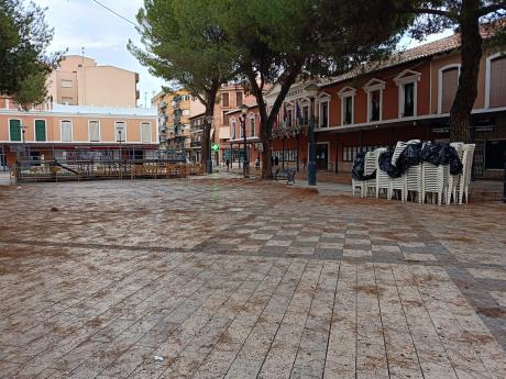 Estado de la plaza de España tras la tormenta