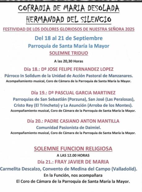 Triduo de la festividad de los Dolores Gloriosos. Cartel